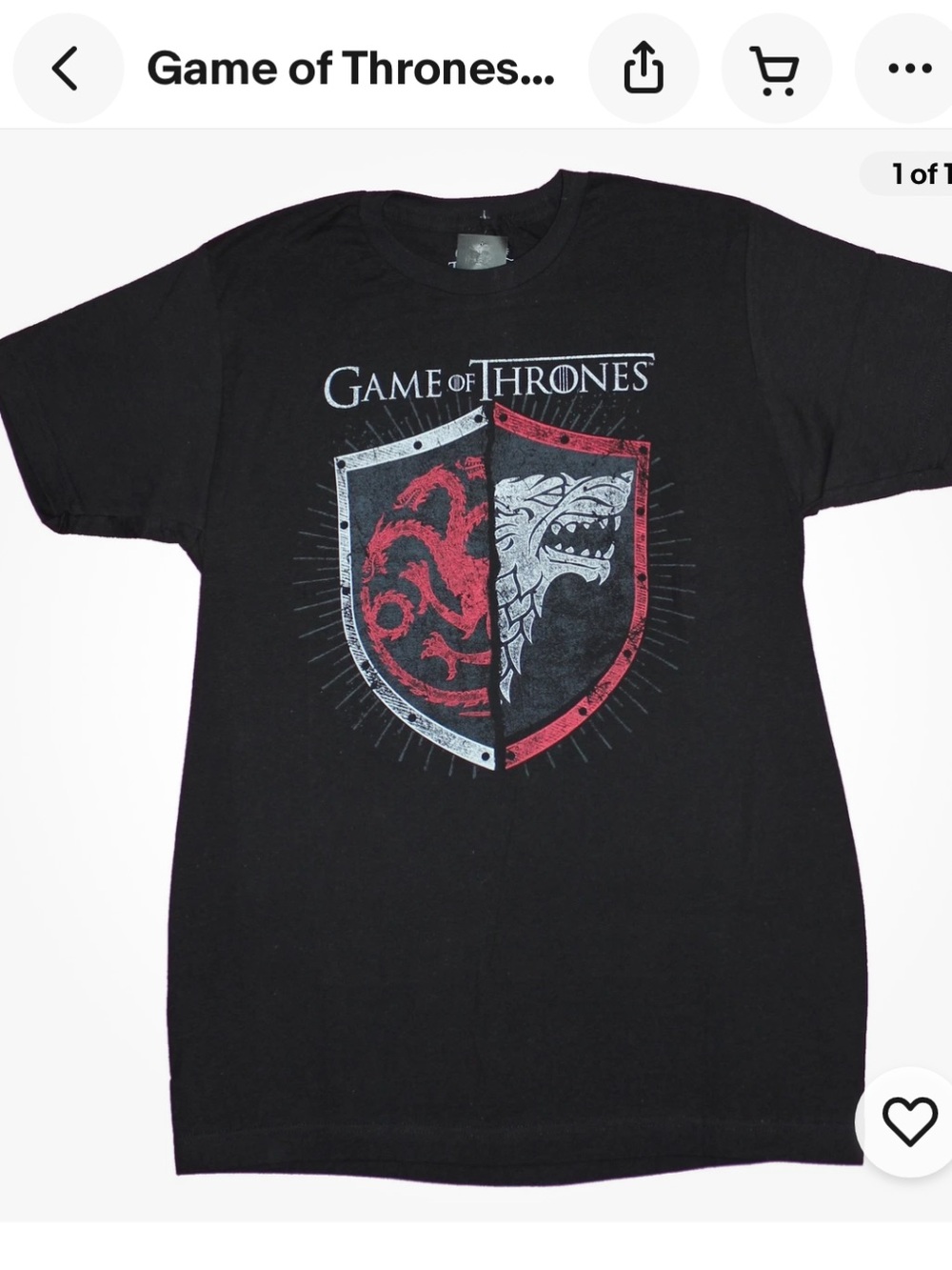Game of Thrones Targaryen Stark Sigil Shield Mash Up Tee Top T-shirt Black